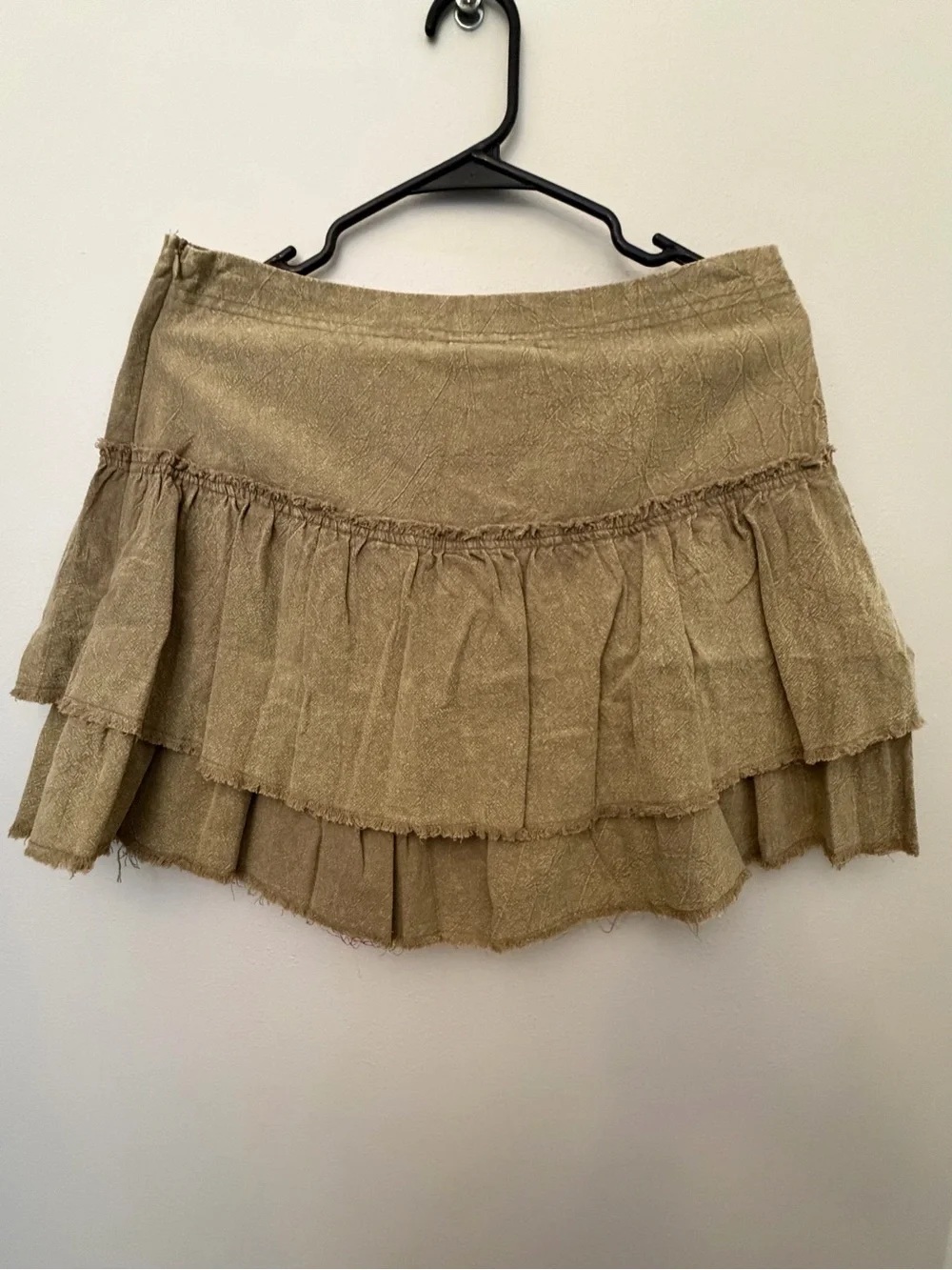 Umgee Tiered Ruffle Mini Skirt in Olive Tan